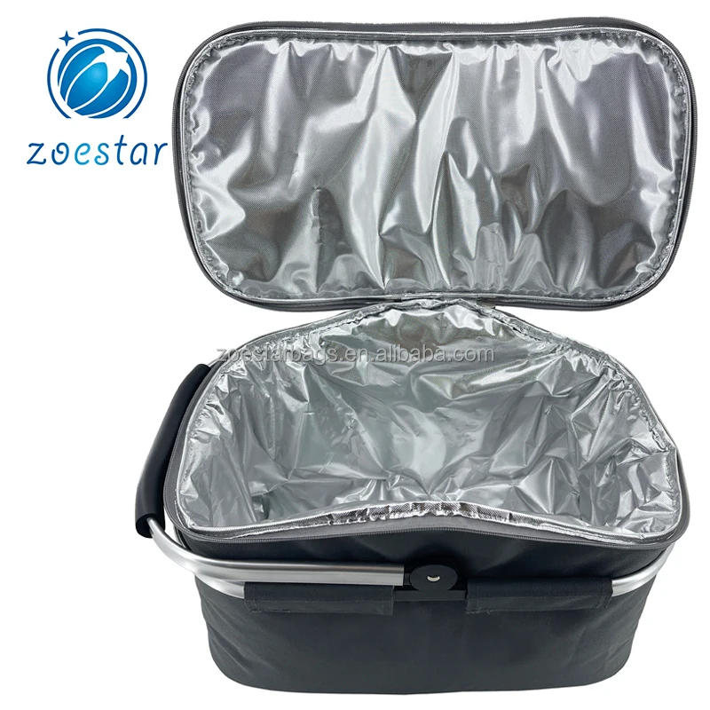 Fold Lunch Picnic Basket Large Insulated Cooler Bag,Picnic Table Basket for Gathering Travel Camping BBQ factory