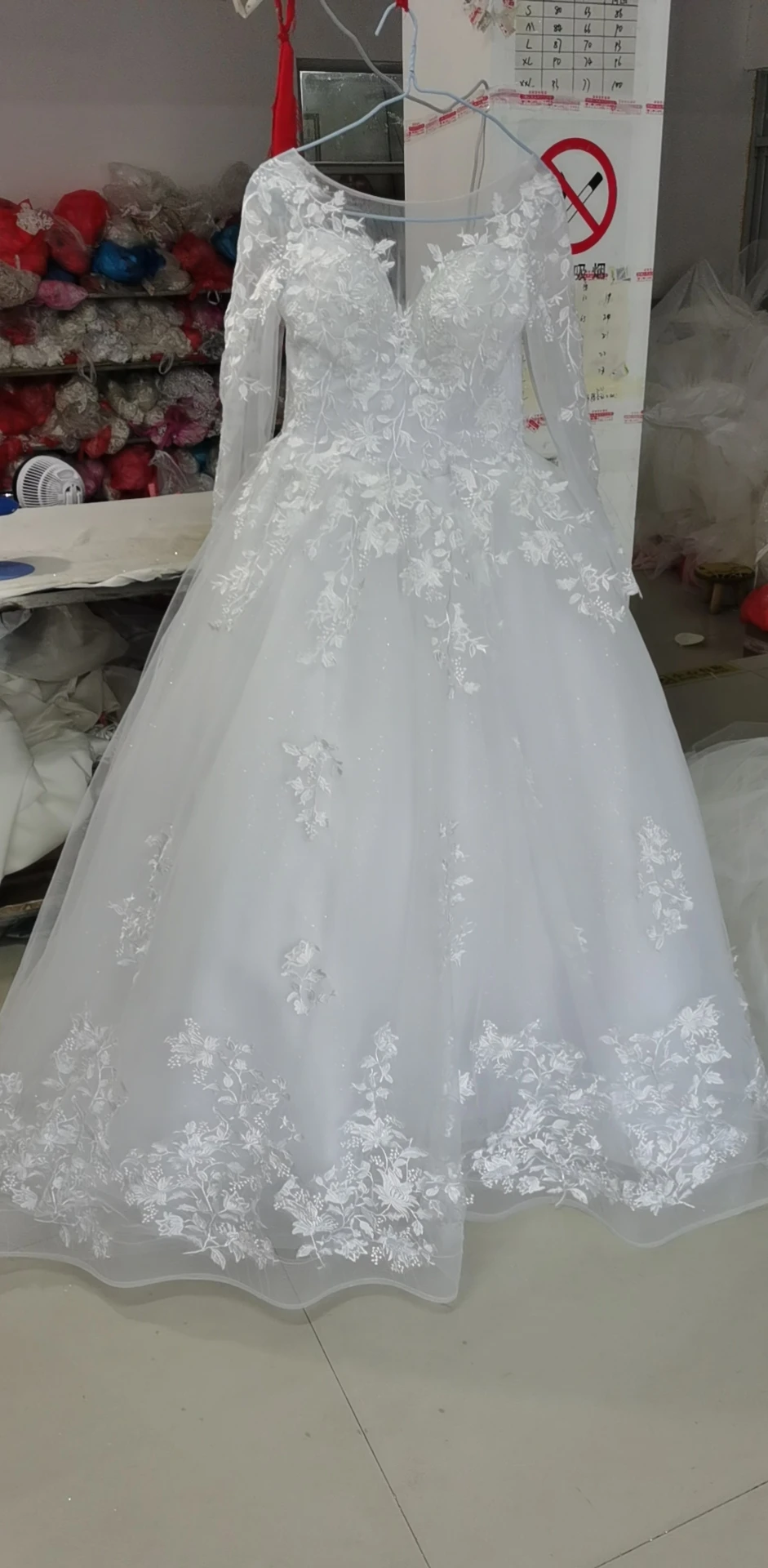 Real Picture Long Sleeve White Ball Gown Wedding Dress 2022 Lace Appliques Lace up Wedding Dresses 1M Tail Plus Size Bridal Gown