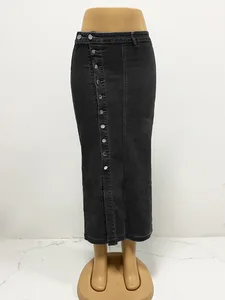 Women's Autumn Vintage Summer Casual Midi High Waist Button Denim Skirt A-Line Silhouette Regular Fit Breathable Waterproof