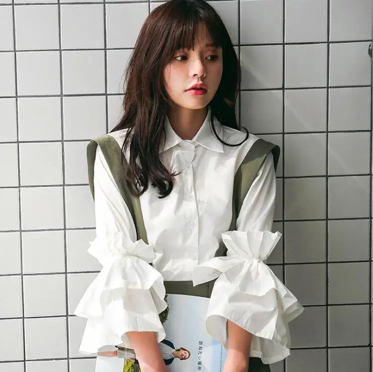 Lm8723q White Flared Sleeve Shirts 