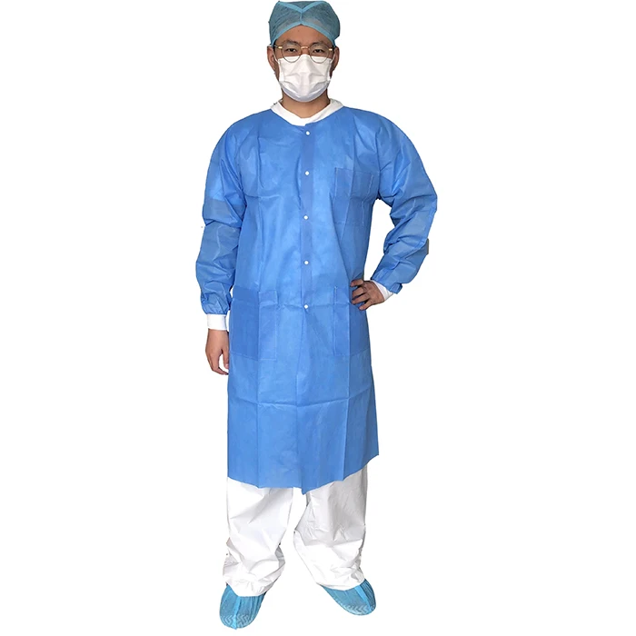 
ISO13485 CE Approved SMS Antistatic Lab Coats Disposable with 3 Pockets 