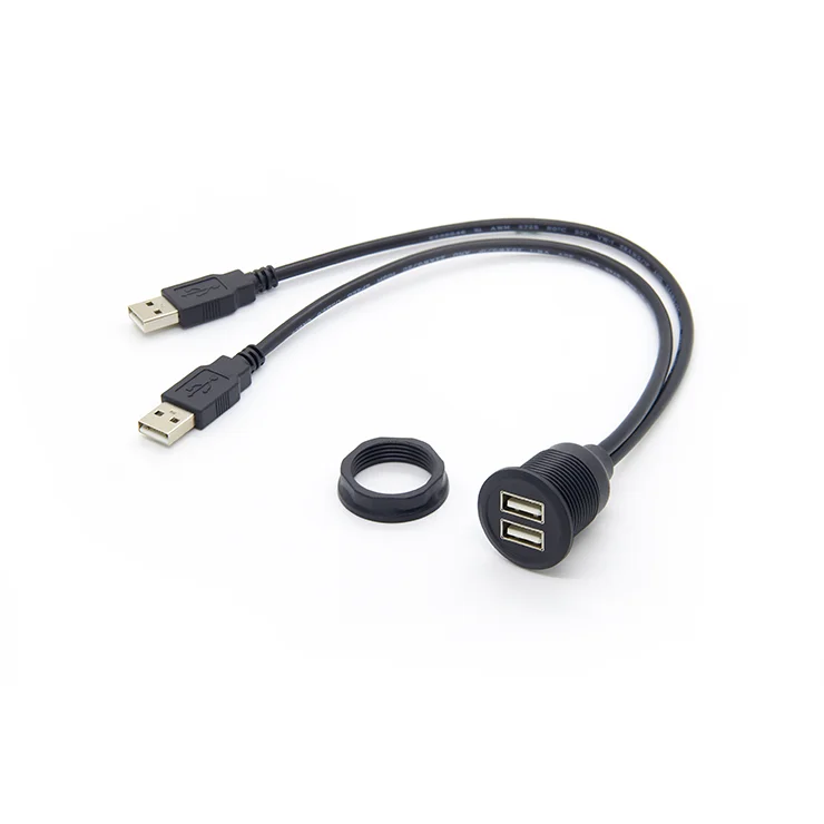 Double USB Built-in Socket Cable Round Panel Mount