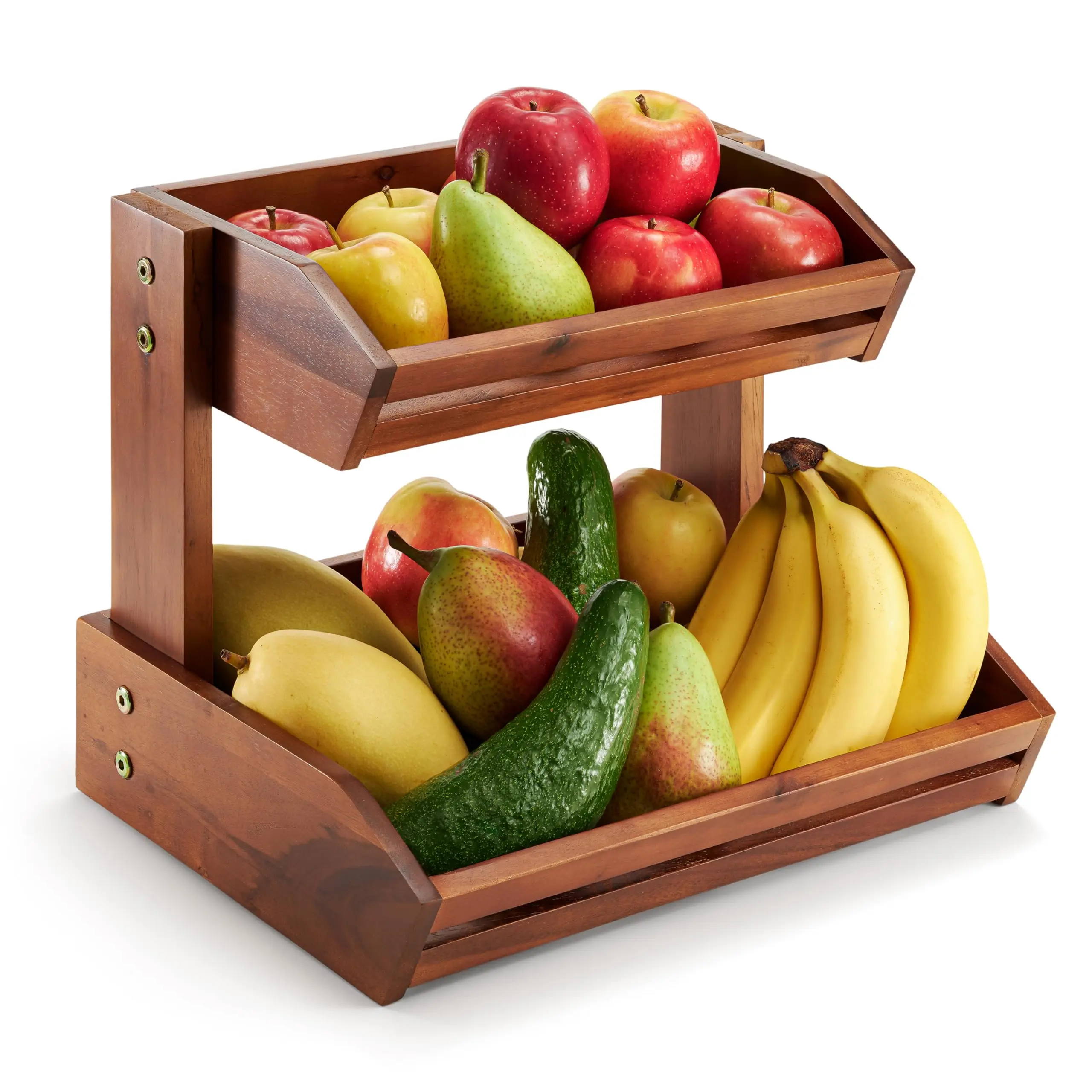2-Layer Handcrafted Wooden Fruit & Vegetable Storage Rack for Kitchen Counters for Home Use Eco Fruit Basket