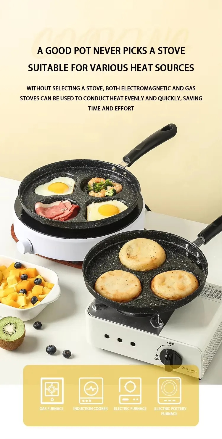 product upgrade 4 cup omelette pan cast iron non stick medical stone coating versatile kitchen breakfast skillet egg pancakes cooking-33