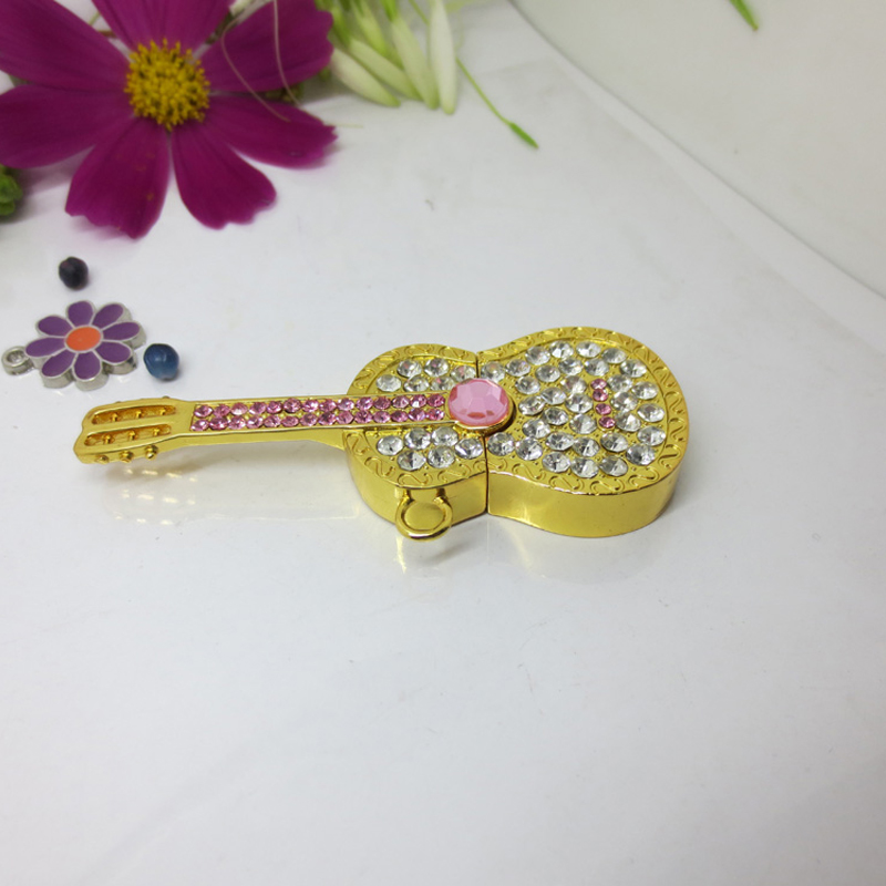 2022 Popular High Speed Jewel Guitar Necklace USB Flash Drive 16GB Memory Stick for Women Gift