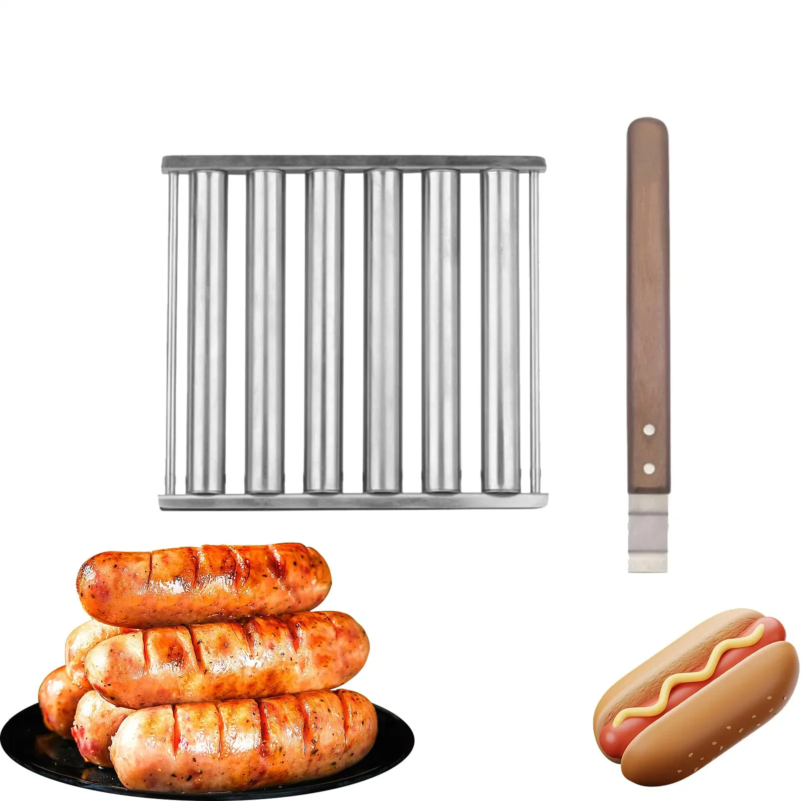 Hot Dog Roller Stainless Steel Sausage Roller Rack With Extra Long Wood