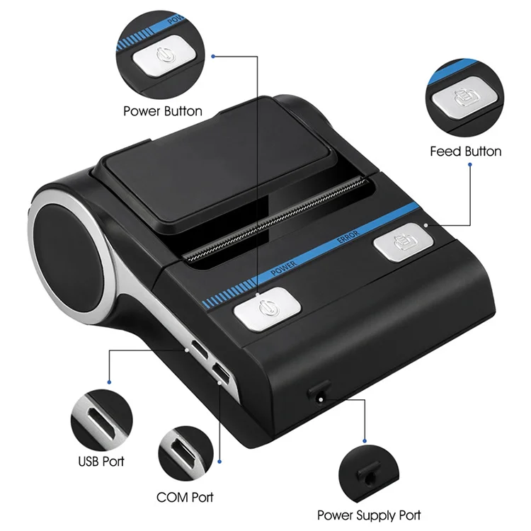 Mini Portable 80mm Thermal Receipt Printer BT POS80 Printer Android IOS Support