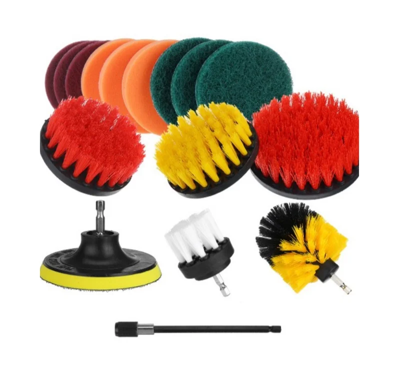 16pcs Yellow Electric Auto Detailing Brush Set Car Clean Drill Brush