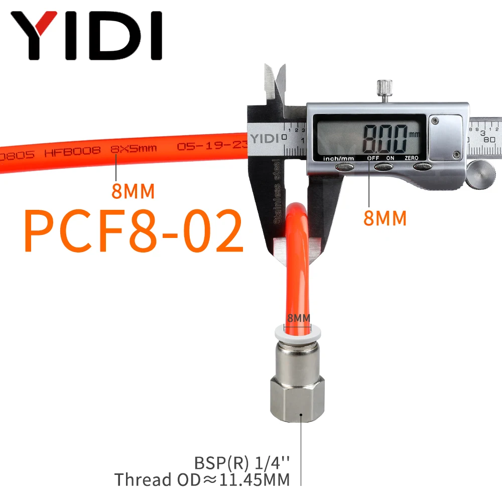 PCF 4 10 4mm 6mm 8mm 10mm to 1/8 1/4 3/8 1/2 BSP R Female Thread Brass Push in Fit Pneumatic Fitting for Air Hose Tube Connector
