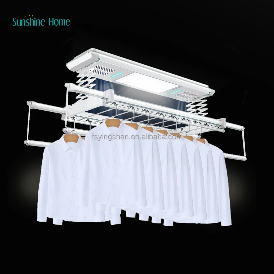 Electric Ceiling-Mounted Clothes Drying Rack with Fan Indoor/Outdoor Balcony Laundry Hanger for Towels & Clothing