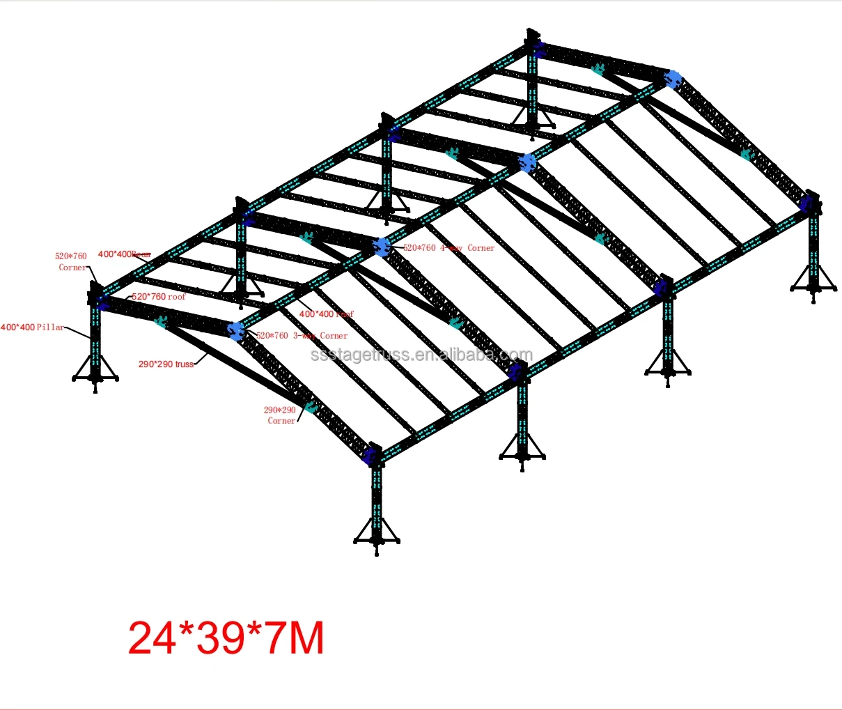Large Span Triangular Roof Truss Lifting System for Outdoor Large Events Concert Stage Lighting Equipment Display Truss 24*37*7M