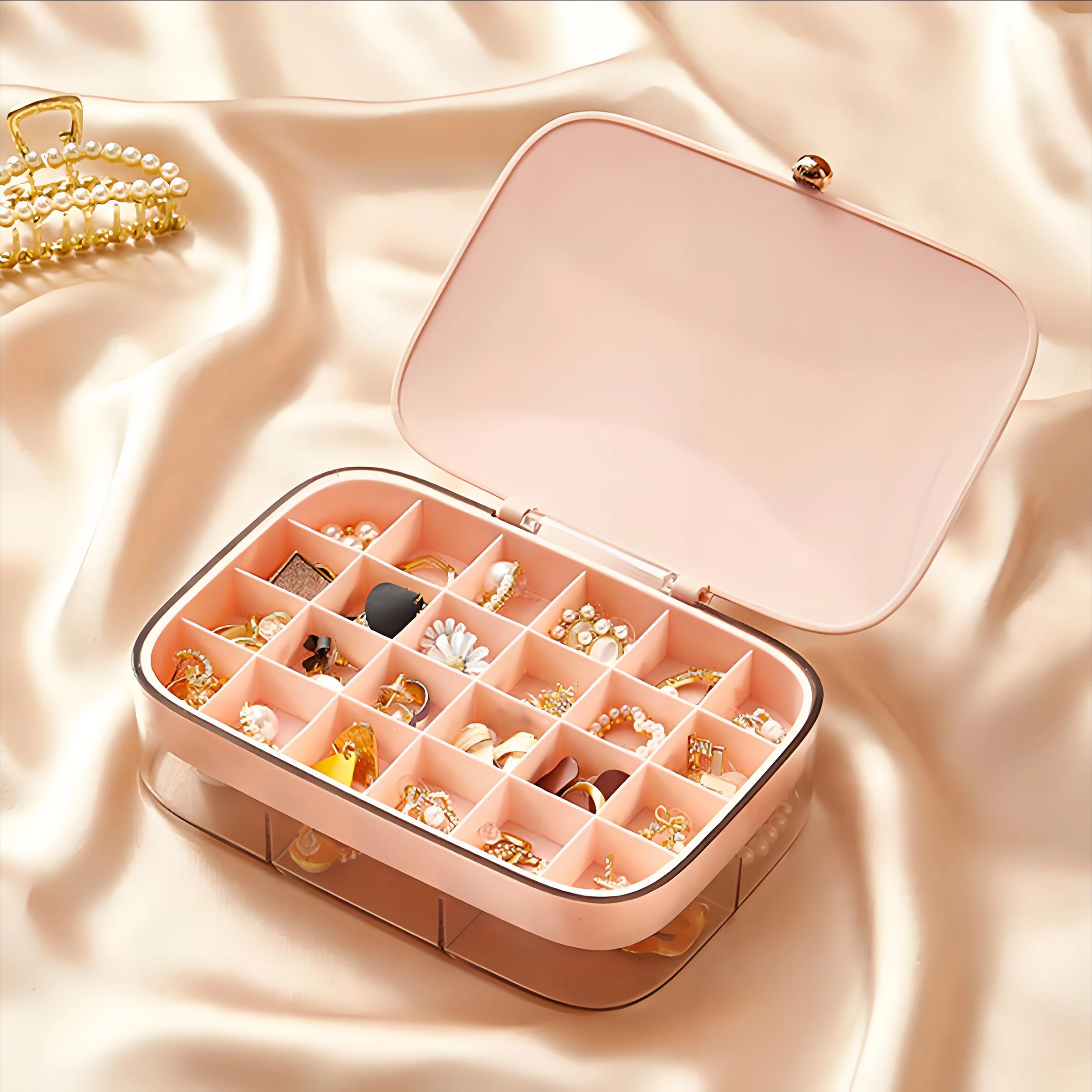 2024 Double Layer Transparent Desktop Ring Necklace Abs 30 Boxes of Pearl Jewelry Storage