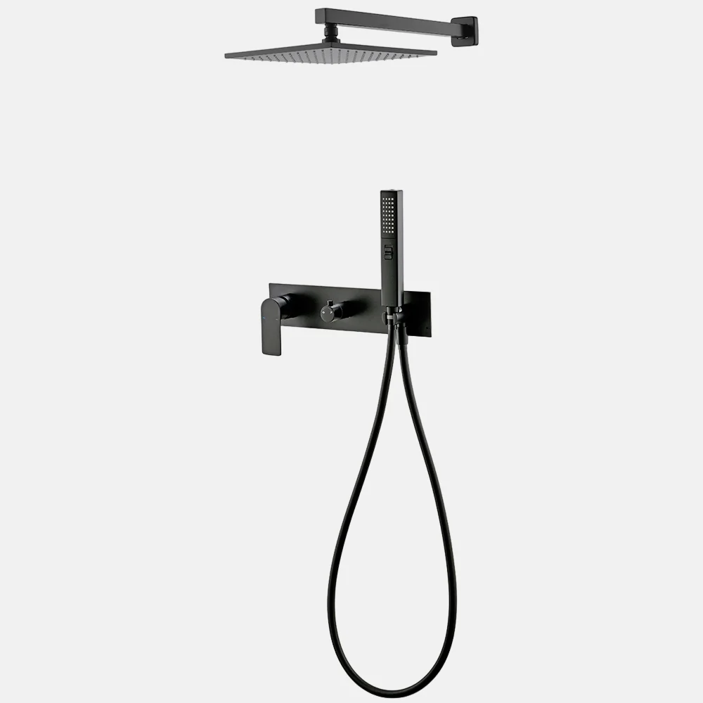 Modern Brass Matt Black Bathroom Bath Shower Rain Fall Mixer Two