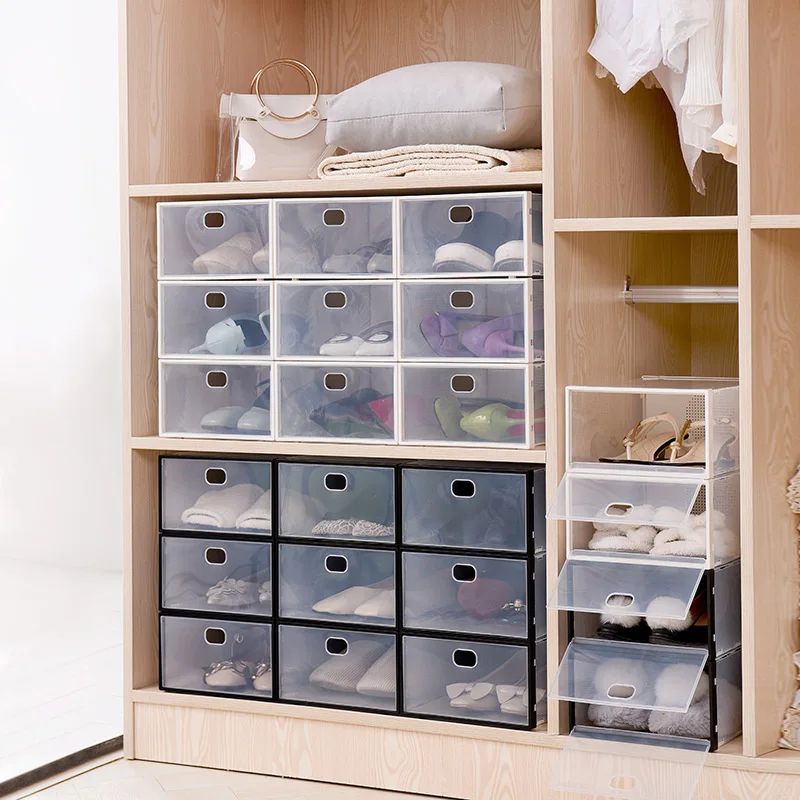 2020 NEW Type Clear Shoe Storage Box Packaging PP Plastic Lady Men Size Shoe Boxes With Plastic Window