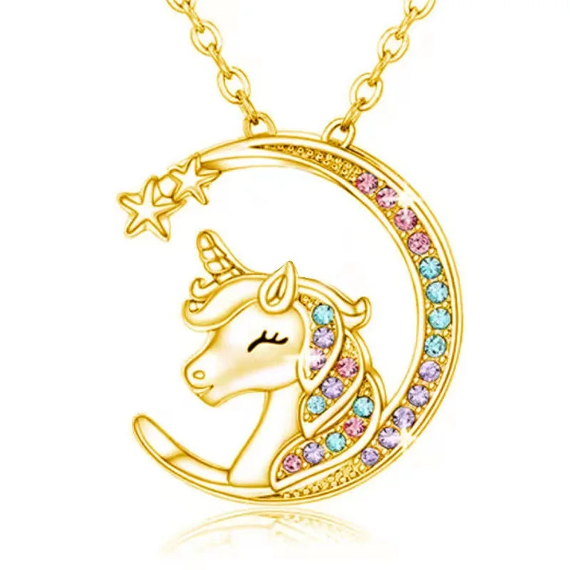 Rainbow stone Unicorn Necklace Star Moon Heart Pendant Unicorn Jewelry  Birthday Gifts for Women Girls