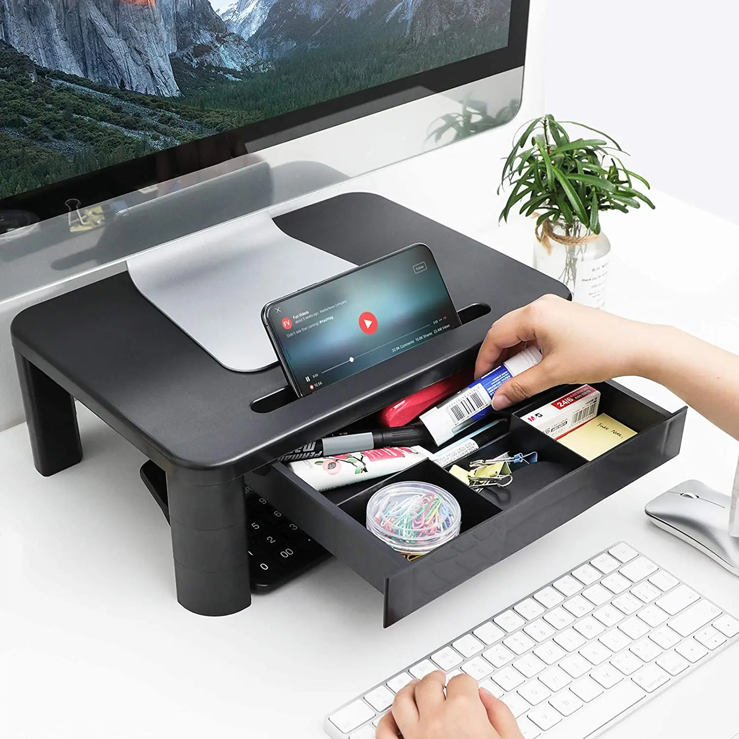 Simple Houseware Desk Monitor Stand Riser with Adjustable Organizer Tray Black Small Printer Stand Computer Monitor Stand