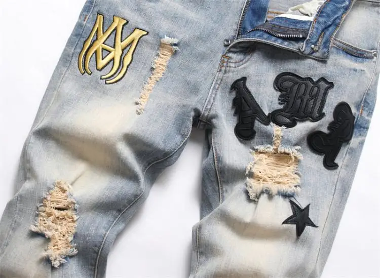 Calças Jeans Slim Straight Hip Hop Personalizadas com Grafite Streetwear  Masculino Estiloso Calças de Denim Stretch para Homens