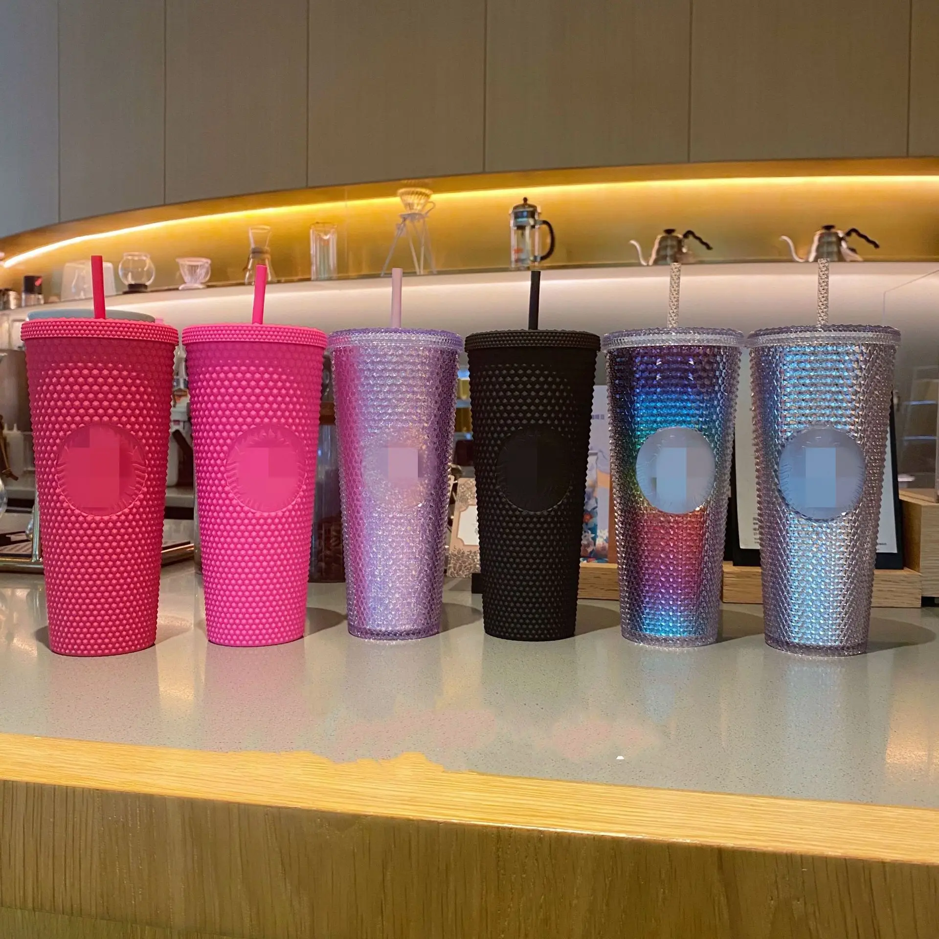 Gxp Black Matte Durian Cup Pineapple Cup Plastic Grid Coffee Tumbler