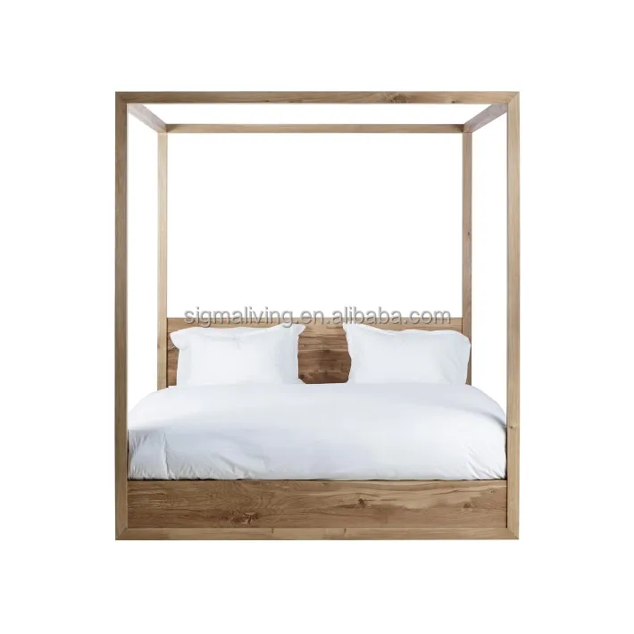 Bedroom big hotel double bed indoor wood furniture canopy bed