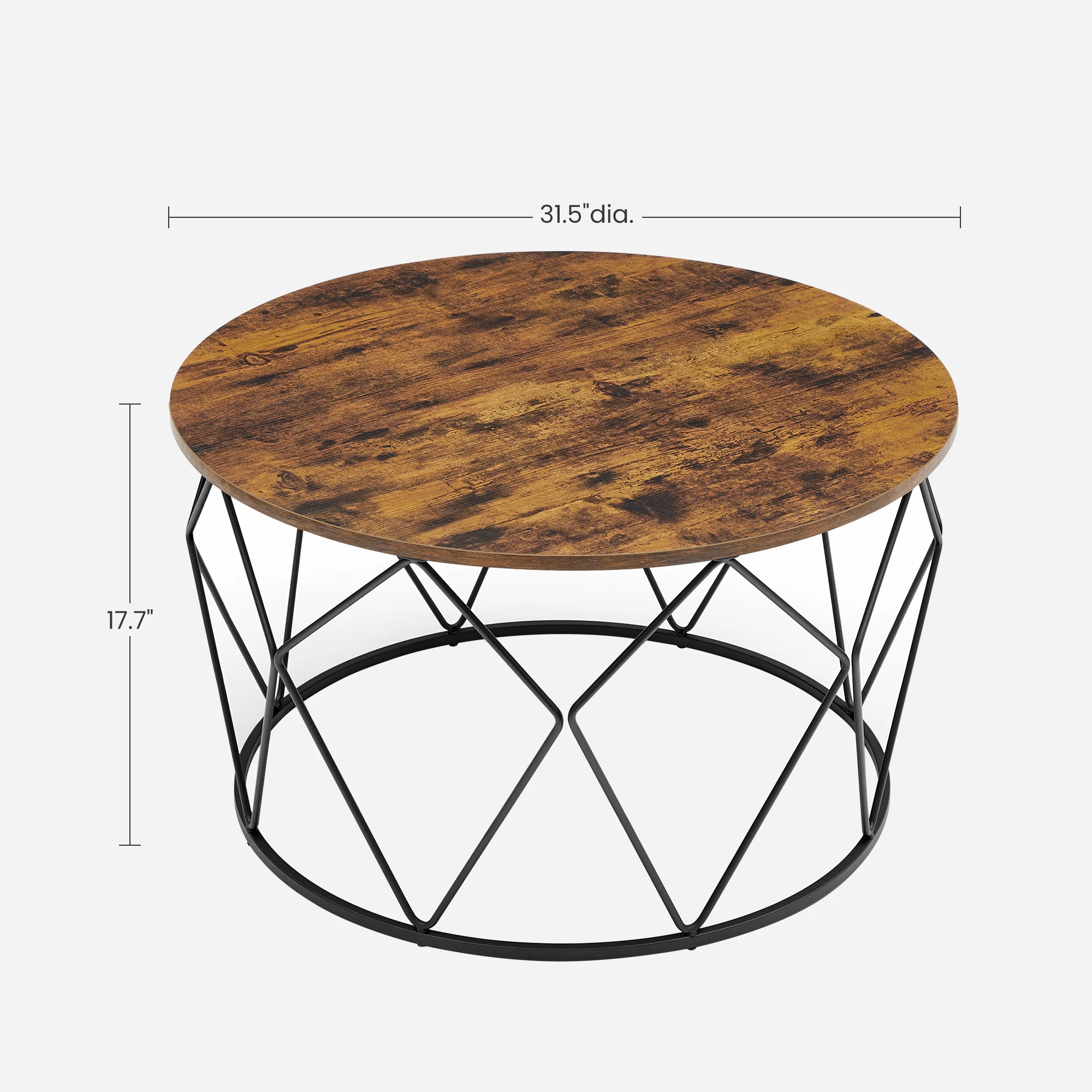 VASAGLE Round Coffee Table Wood and Iron with Detachable Desktop Simple Wooden Coffee Table