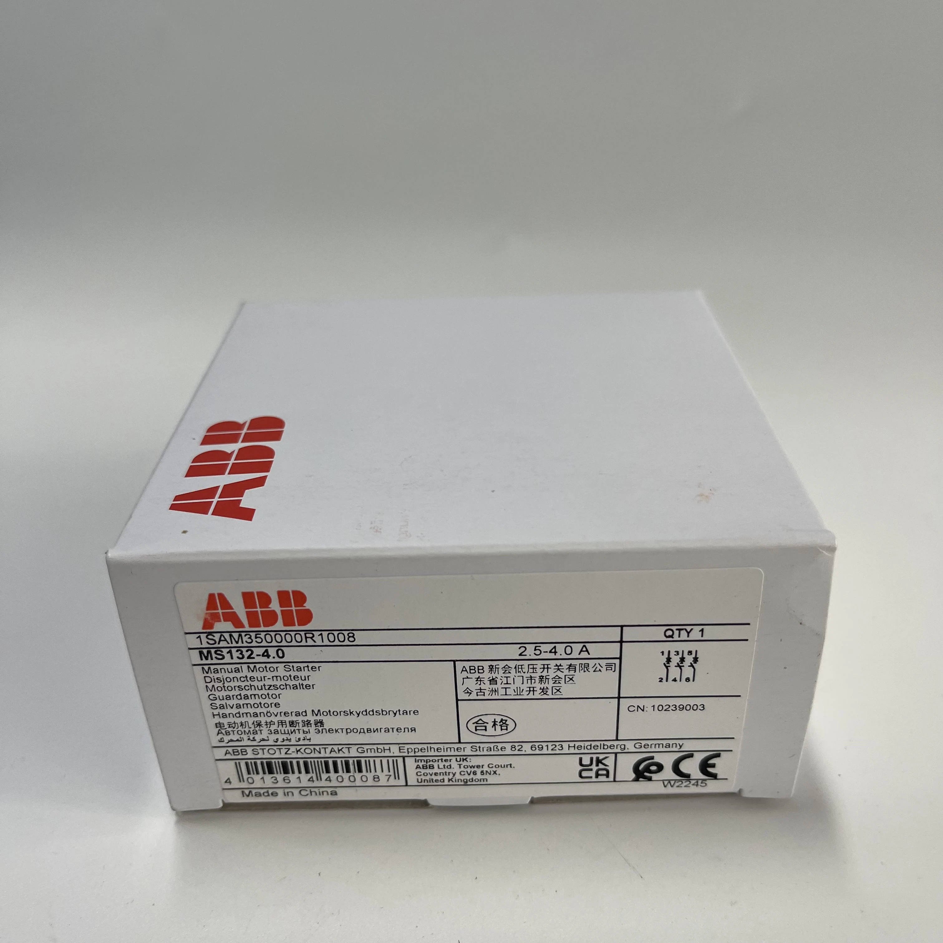 ABB Manual Motor Starter MS132-4.0 1SAM35000R1008 ABB Manual Motor Starter MS132-4.0 1SAM35000R1008