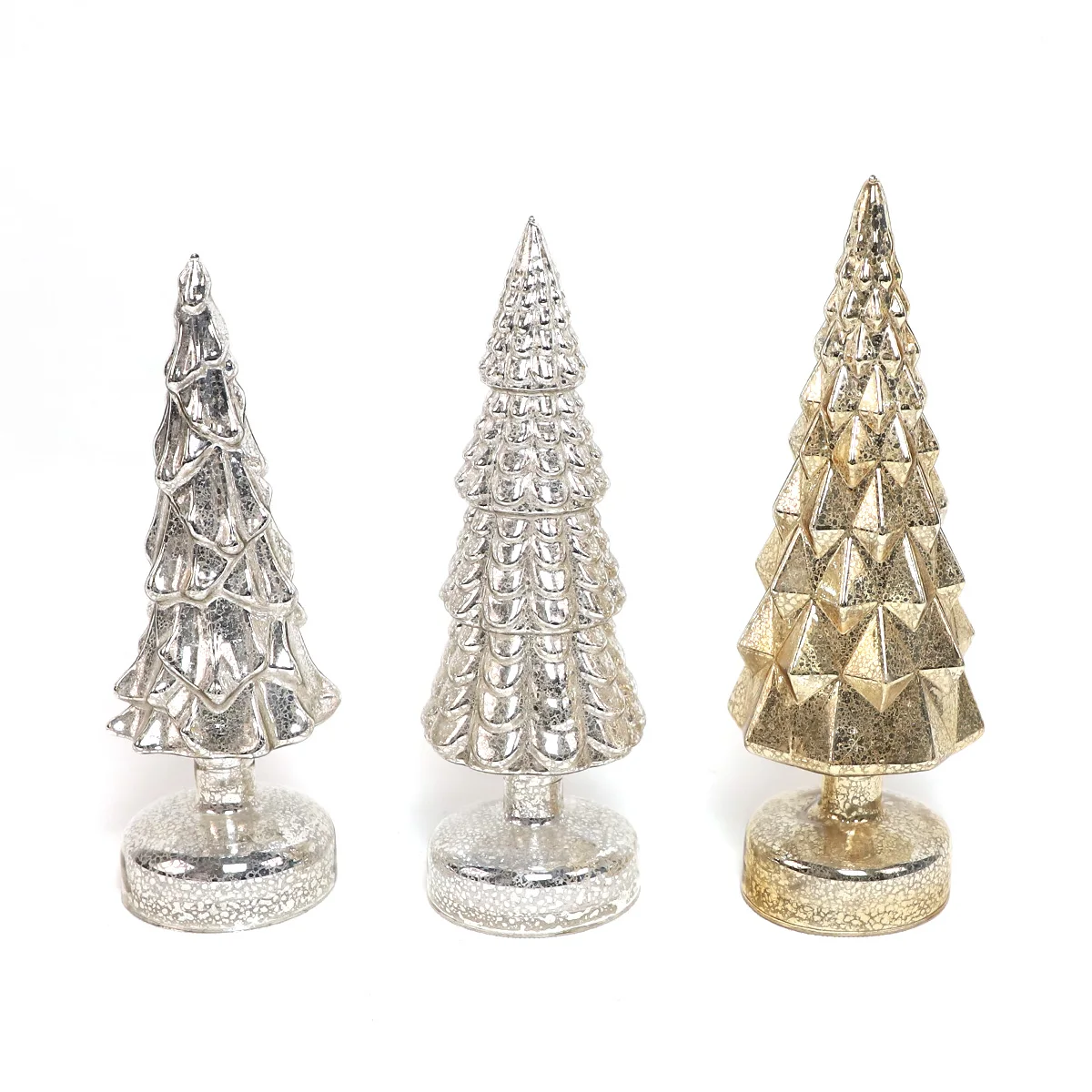 Glass Christmas Tree LED Lighted Mercury Glass Tabletop Christmas Tree Decoration for Party Ceremony