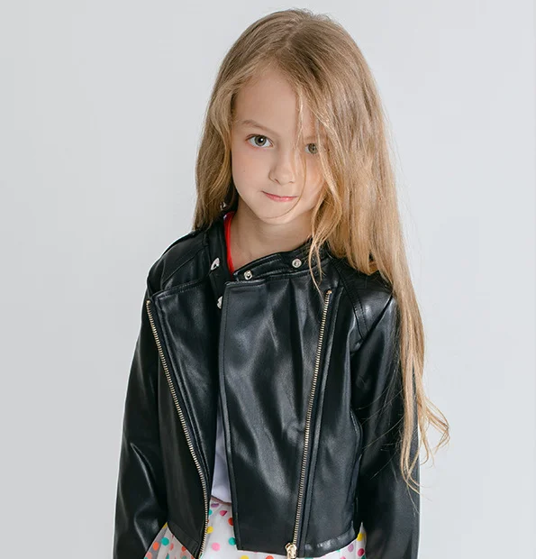 Hot Sales Toddler Girls Pu Jacket Faux Leather Black Jacket Cool ...