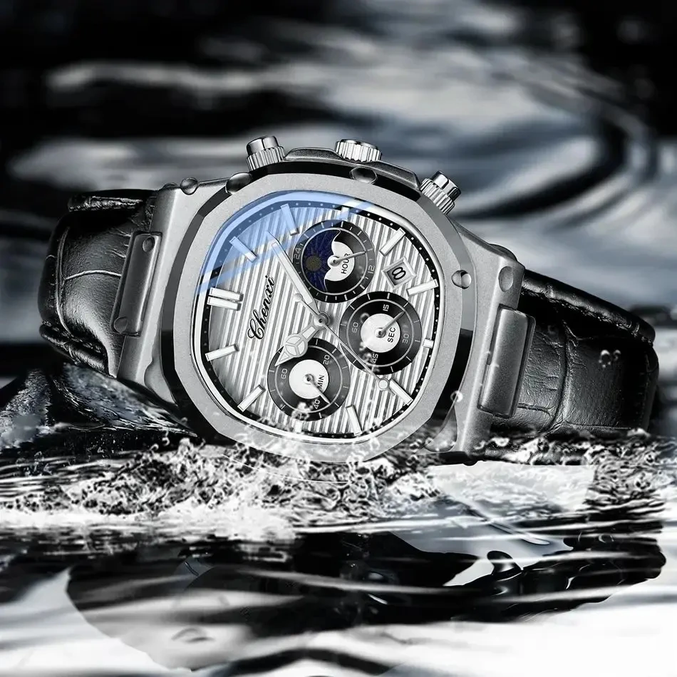 CHENXI 922 Men's Waterproof Chronograph Quartz Watch with Leather