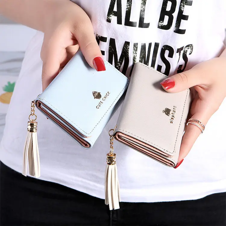 Factory wholesale 2023 women korean version fashion small wallet short lady's clutch wallet student mini triple fold coin purse