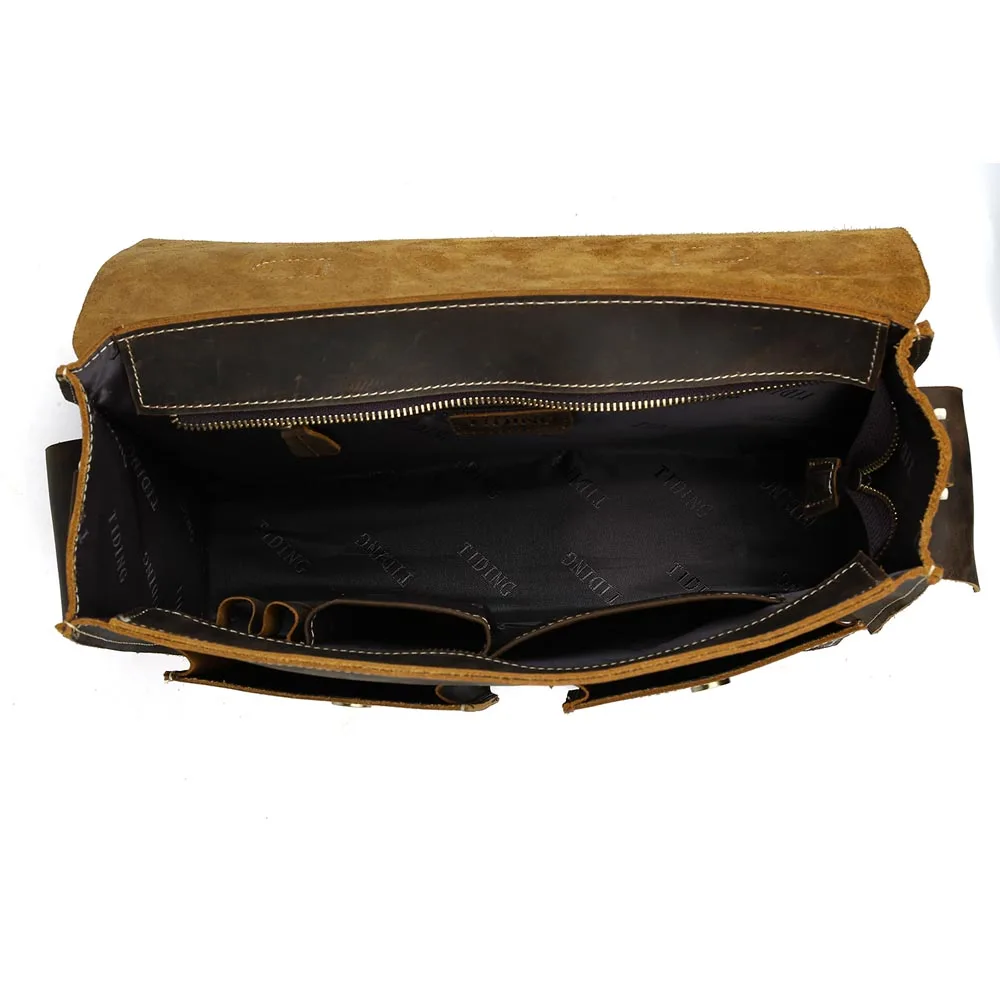 Tiding Vintage Brown Handmade Men Genuine Leather 13 Inch Laptop Bag Briefcase Messenger Bag for Man