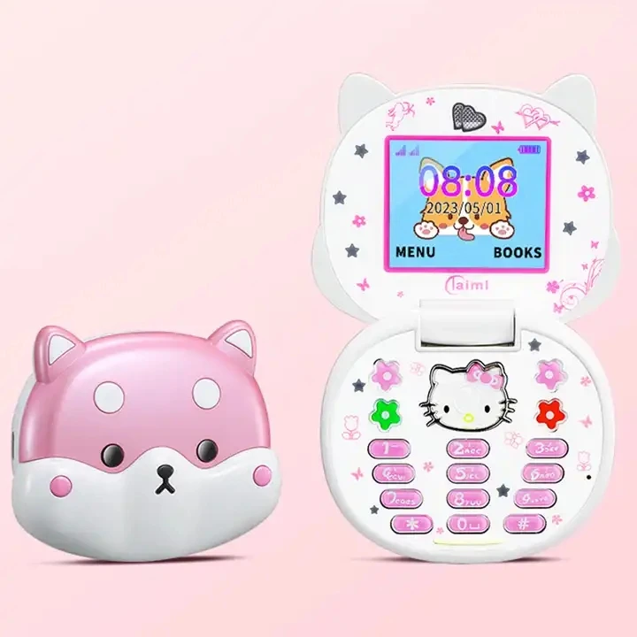 New Cute Mini Koki Mobile Phone Flip Cartoon F80 Kids Dual Sim 2G GSM  Keyboard Botton MP3 Player Unlocked Feature Cellphone