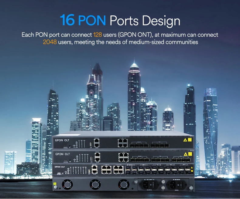 Oem Odm Pon Port Gpon Olt Ge Rj Uplink Port Ge Sfp Ac Dc Dual Power Supply Optical