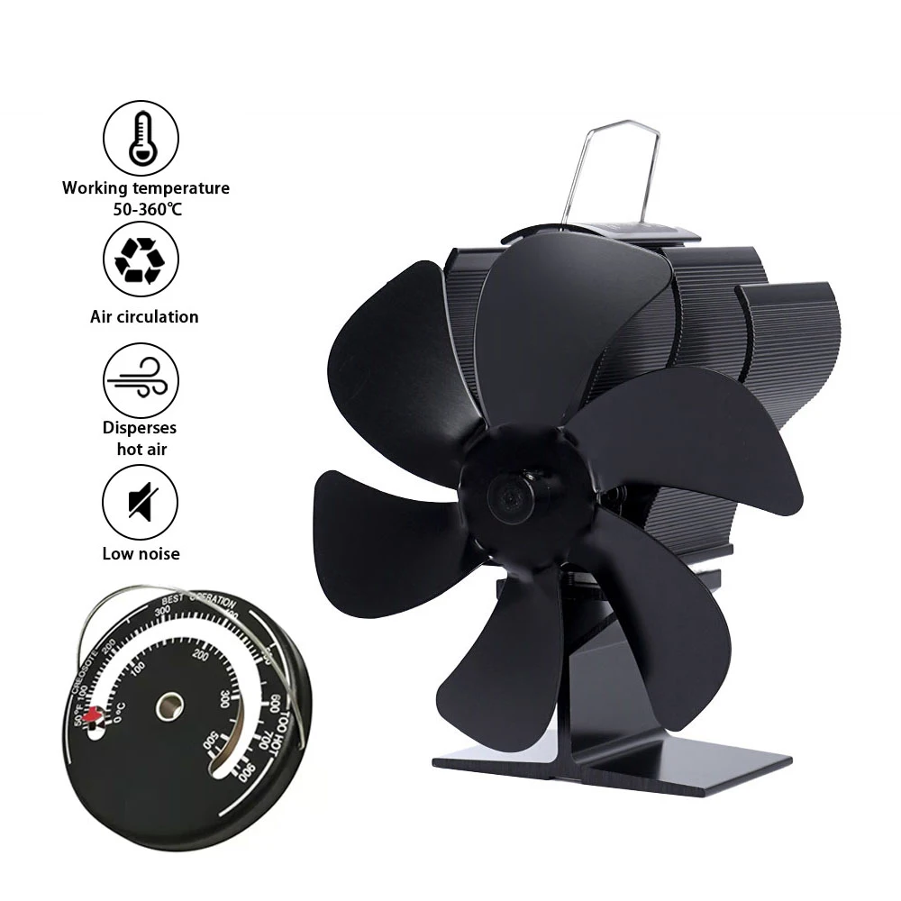 Black Fireplace Fan With 6 Blades Heatpowered Stove Fan No Battery Or