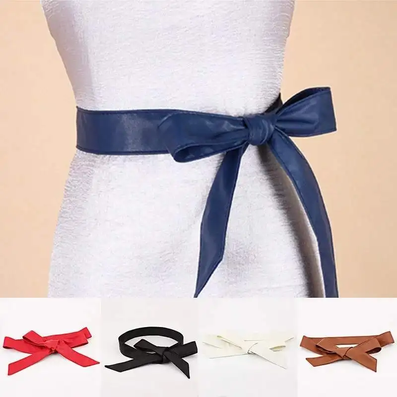 Solid Knot Ceinture PU Leather Coat Dress Soft Women Belt Cummerbunds  Simple