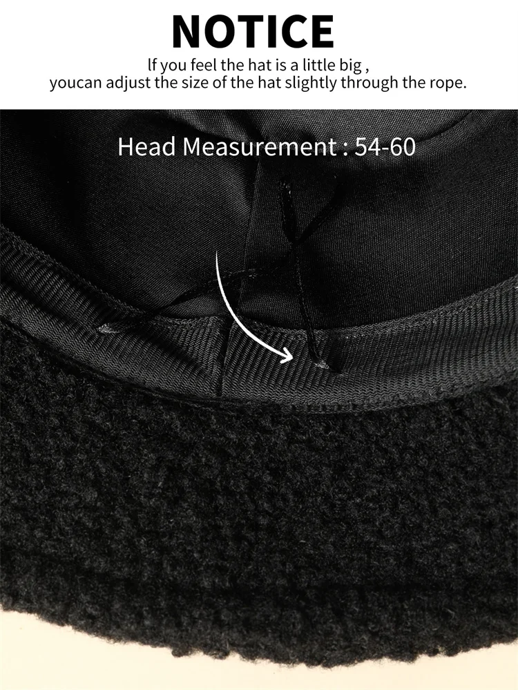 Casual Solid Artificial Fur Warm Black Fisherman Hat Lamb Plush Bucket ...