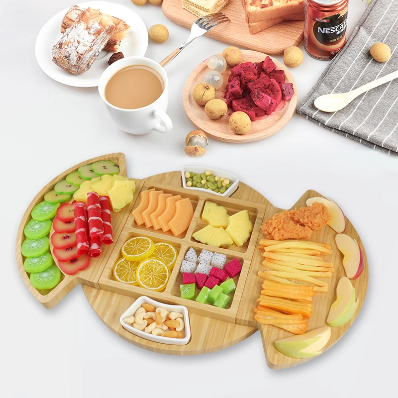 Bamboo Wood Charcuterie Board Cheese Cutting Serving Platter Board Set