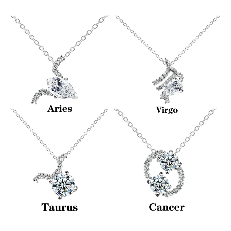 Starsgem Zodiac Signs Pendants 925 Silver Necklace Def White Moissanite
