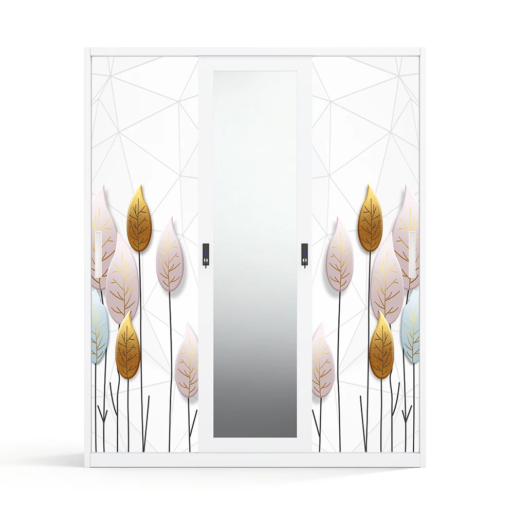 Steel Printed Almirah with 3 Sliding Doors and Mirror 1500mm for Bedroom Storage