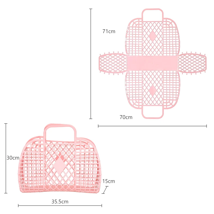 ITEM NO.2046 Wholesale Large Size Soft Retro Vintage Plastic Jelly Basket Woman Summer Portable Detachable Foldable Storage Basket Teto Hand Basket