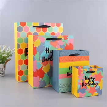 Custom Logo Design Happy Birthday Party Packaging Thank You Bag Maker Paper Cartoon Kids Gift Bag