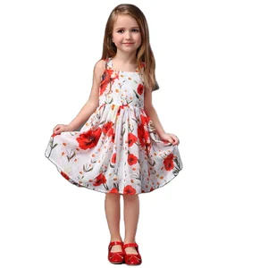 Guangzhou Customized Summer Cotton Dresses for Baby Girls Fashionable Floral Printed with Bow Decoration for Birthday