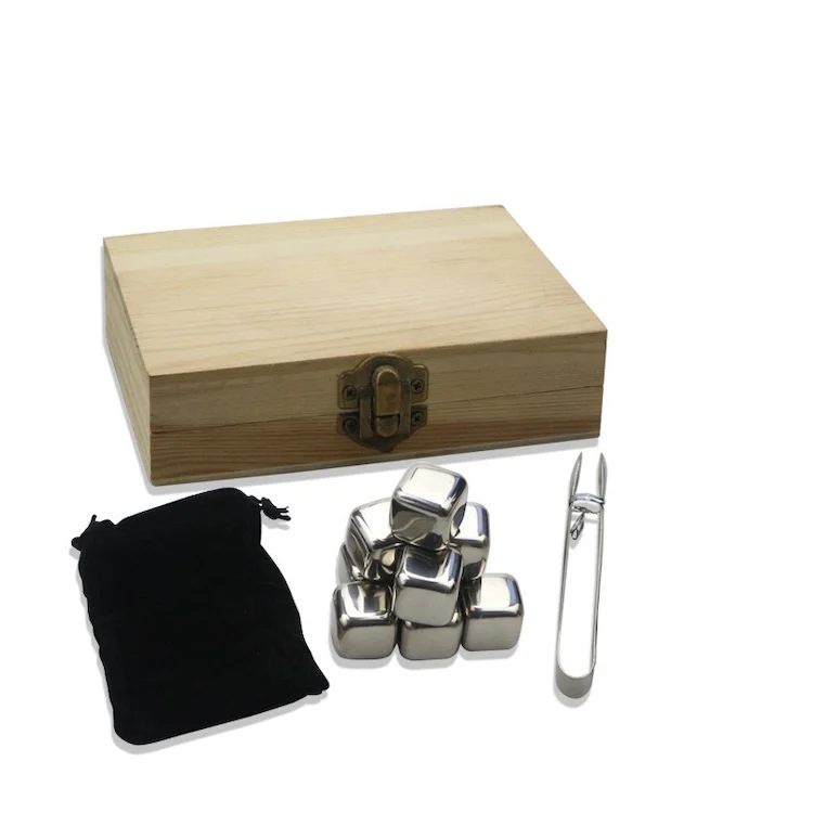 Reusable Square Stainless Steel Whisky & Wine Chilling Ice Cubes Gift Set 27mm with Custom Logo