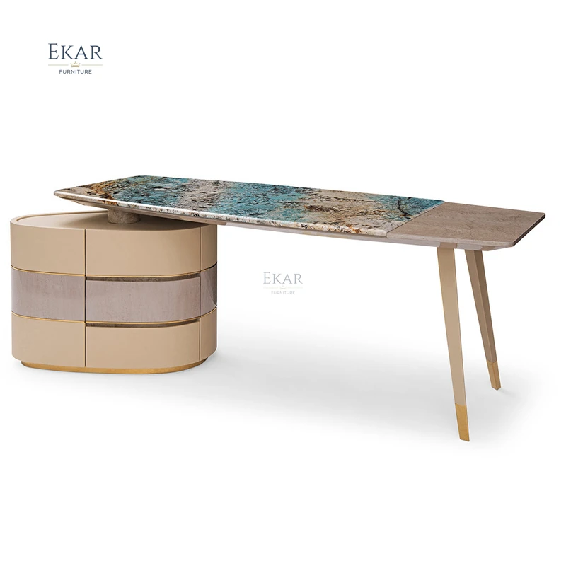 Fantasy Blue Marble Desk - Stylish Marble Writing Table for Home Office