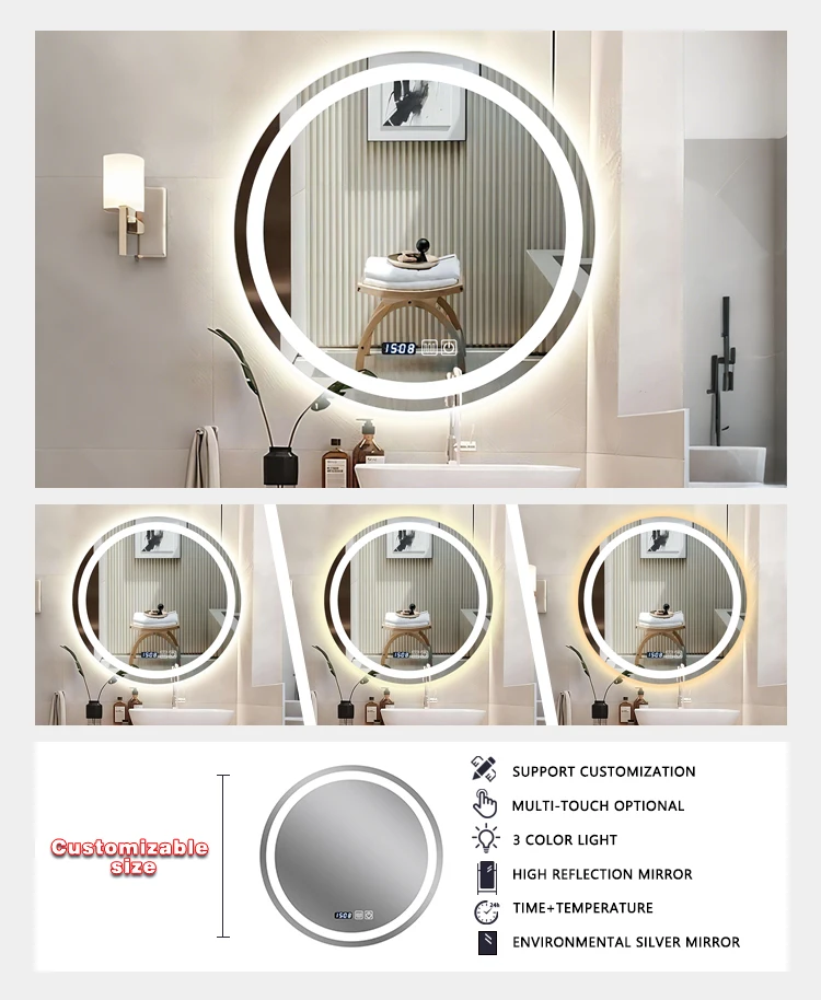 product intelligent wall mounted defogger smart mirror bathroom led mirror corridor hotel mirror with lights smart507-4