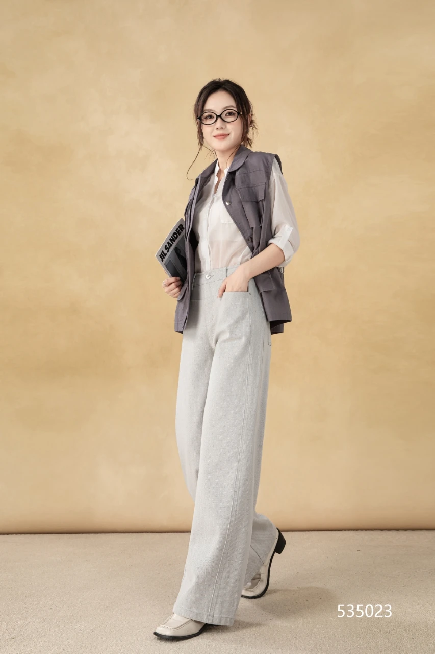 Women's Vintage-Style Straight Stretch Denim Pants Breathable Dark Wash Relaxed Wide-Leg for Summer Autumn Formal Wear