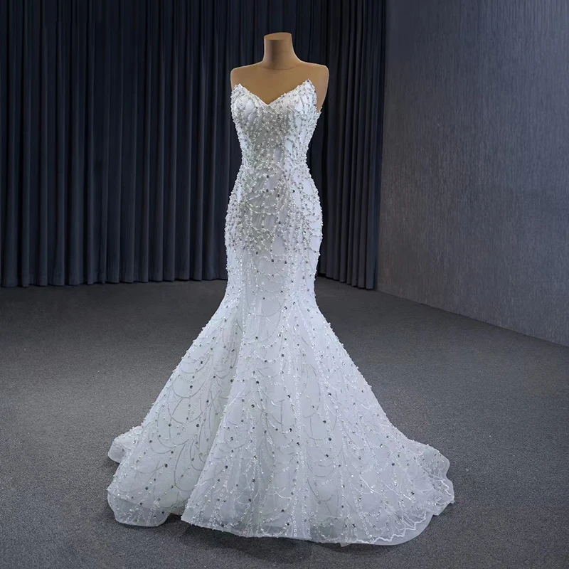 Haute Couture Luxury Pearls Detachable Mermaid Wedding Dress Overskirt V  Neck Bridal Elegant Wedding Dresses Rsm231125