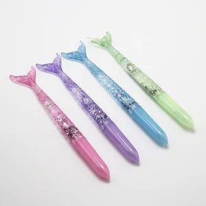 Hot Selling Novelty Creative  Mermaid Shaped Kawaii Plastic Ball Pen with Silver Glitter Inject for School Office Promotional