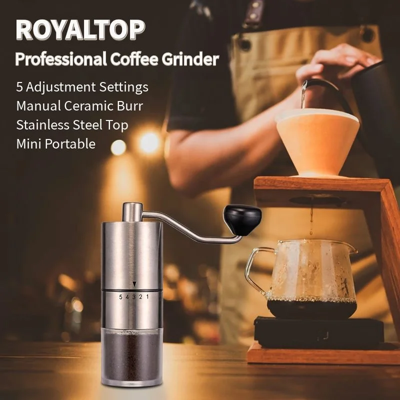 Stainless Steel Mini Manual Coffee Grinder with Conical Burr