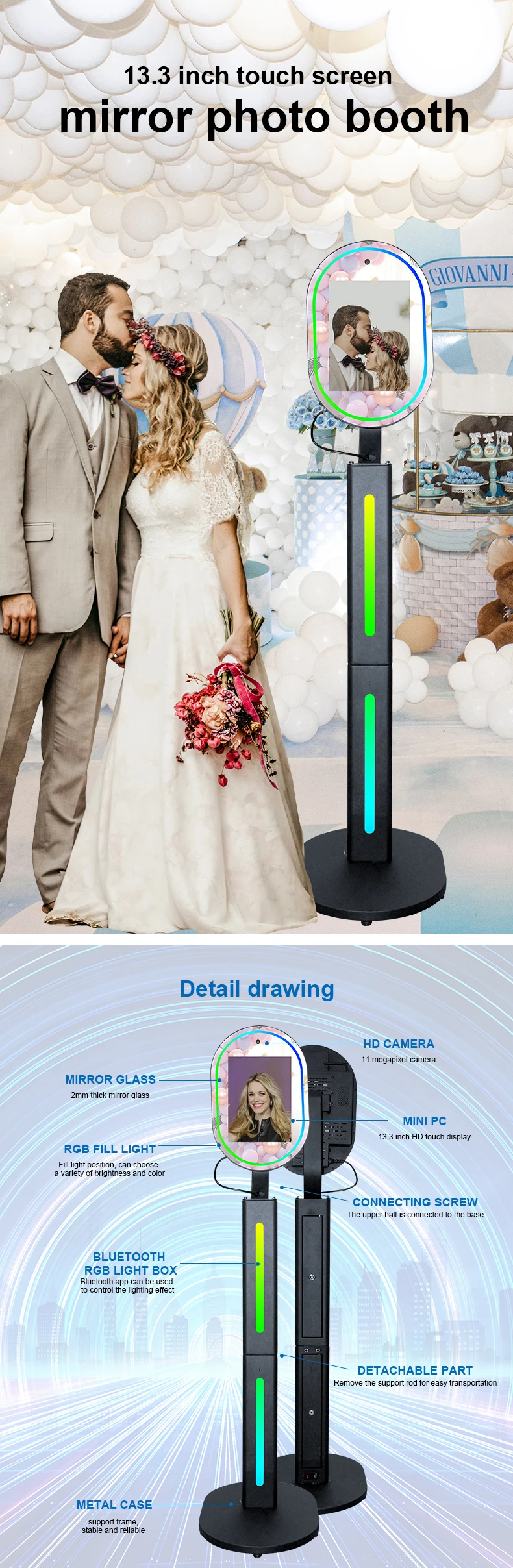 2024 Portable Mirror Photo Booth Built In Camera Photo Booth 13.3 Inch ...