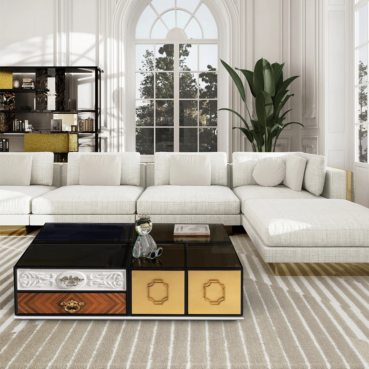 Modular Contemporary Coffee Table - Customizable Drawers, Luxurious Materials